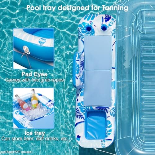 Inflatable Tray for Tanning Pool Float – 61" L x 18" W Extra Large Tray with Non-Slip and Cooler Container, Designed for Sunbathing Bed, Tanning Lounge & Water Blow Up, Ball Pit, Party Gifts - Thumbnail 6