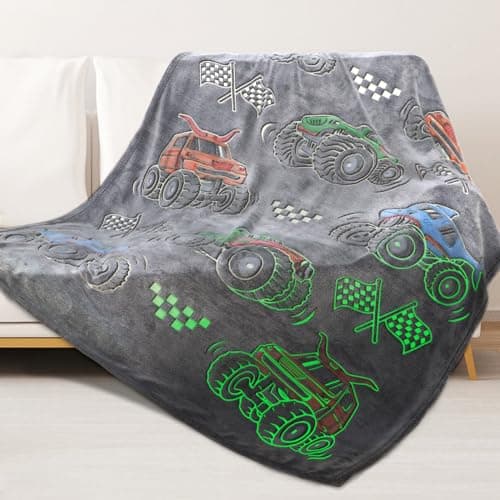 Glow in The Dark Blanket for Boys Truck Car Toys Unique Gifts for Kids Glowing Cartoon Tractor Throw Blanket Soft Fleece Blanket Excavators Room Bed Sofa Decor Blankets All Seasons 50"×60" - Image 1