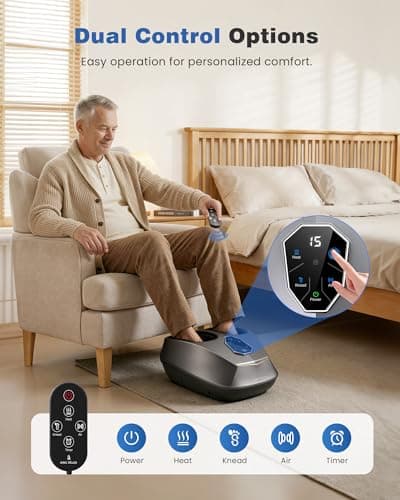 KING RELAX Shiatsu Foot Massager with Heat, 2026 Upgraded Deep Kneading and Squeeze Massage for Plantar Fasciitis, LCD Touch Panel & Remote Control, Modern Sculpted Design, Fits Up to Men Size 14 Gray - Thumbnail 6