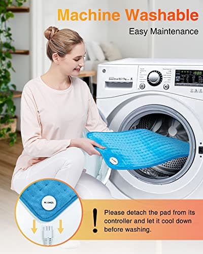 WOOMER Extra Large Heating Pad, Electric Heating Pad for Back Pain & Cramps Relief, Heat Pad with Multi-Color Option, Moist Heat Therapy Feature, Auto Shut-Off, Power Cords Storage Belt - Thumbnail 6