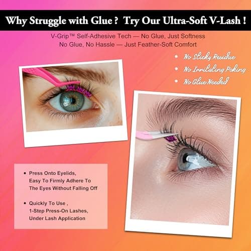 JoMay Self Adhesive Flat Lashes Clusters, Press On No Glue Needed Natural Look, Pre-Glued Eyelash Cluster Extensions, Stick On Lashes Easy Eyelashes For Beginners DIY 56PCS - D Curl Ultra Soft X5 - Thumbnail 6