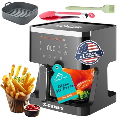 APSARAS USA Air Fryer Glass, 5.2QT Convection Oven Glass Air Fryer Non Toxic, Transparent Fry Bowl | Cook Shrimp, Steak, Fries, Wings, Chicken & More | Precise Temperature Control & Time - Image 1