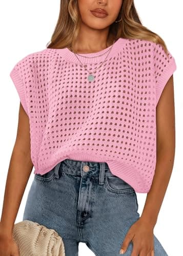 Womens Tops Trendy Short Sleeve Sweater for Women Spring Tops Cute Summer Outfits Cruise Teacher Resort Wear 2026 Boho Beach Vacation Clothes Fashion Clothing Business Casual Shirts Dressy Work Pink - Image 1