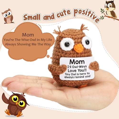 Hweijm Gifts for Mom Valentines Birthday from Daughter Son, Funny Crochet Owl Valentines Day Birthday Gift for Mama Bonus Step Mother in Law, I Love You Mom Gift Handmade Emotional Owl Support Decor - Thumbnail 2
