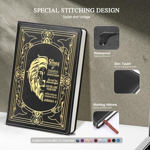 QDWXDEL Christian Gifts,A5 Hardcover Leather Journal for Women - 200 Pages Premium Paper Notebook,Lion Journal with 180° Lay Flat Design for Daily Diary, Prayer & Planning (Lion Black) - Thumbnail 3