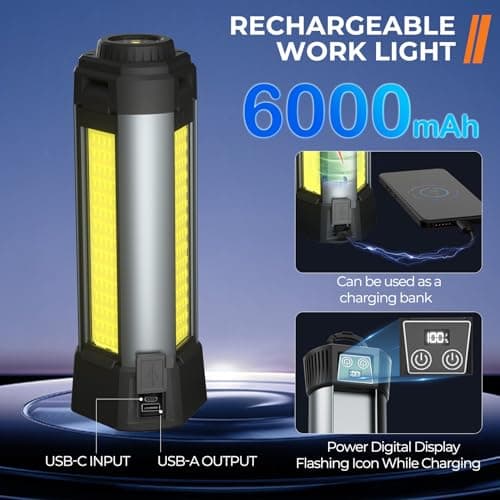 Rechargeable LED Work Light with Stand, Cordless Camping Light with Portable Telescopic Bracket, 6AH Battery, 2000Lumen Outdoor Construction Lights with Carrying Bag (Large) - Thumbnail 4