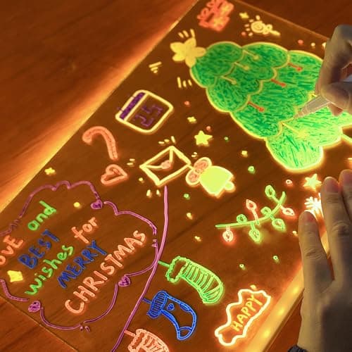 Kids Neon LED Acrylic Drawing Board, 5.9x5.9 Inch Dry Erase Doodle Pad - Thumbnail 2
