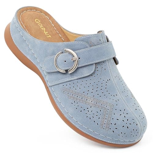 Goldnut Comfortable Clogs for Women with Arch Support - Blue Closed Toe Slip On Mules, All Day Wear Casual Dressy Shoes Size 7.5 - Image 1