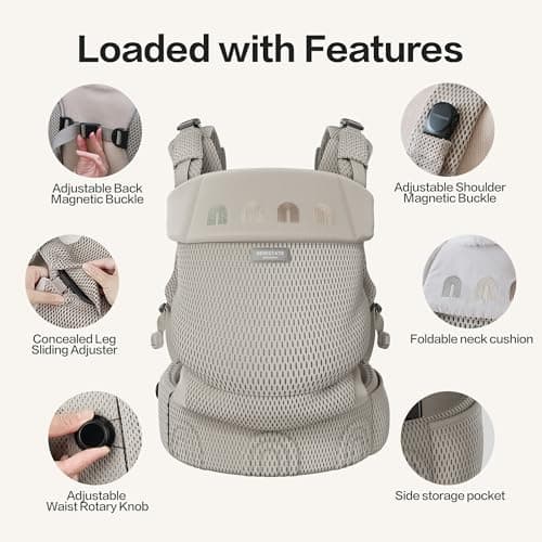 BEIESTATE Baby Carrier Newborn to Toddler, Adjustable Infant Carrier with One-Hand Waist Knob, Breathable Mesh, Magnetic Buckle, Ergonomic Lumbar Support, Lightweight 7-33 lbs (Khaki) - Thumbnail 3