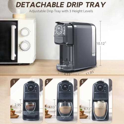 Multi-Capsule Espresso 4in1 Coffee Maker,Single Serve Coffee Machine for Nespresso,Dolce Gusto,ESE Pods & Ground Coffee or Hot Water,Smart & Compact Design in Any Space,20Bar,CM-C05A - Thumbnail 4