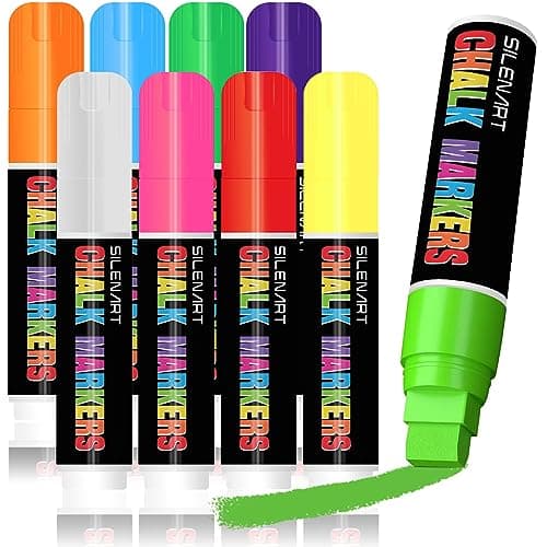SILENART Jumbo Chalk Markers - 8 Pack Fat Tip, 15mm, Liquid Chalk, Window Markers, Erasable, Washable - Image 1