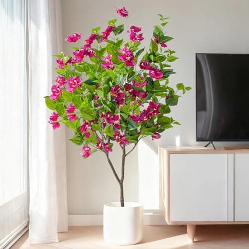 Erimda 4FT Artificial Bougainvillea Tree Artificial Tree Tall Potted Fake Bougainvillea Trees for Outdoor Indoor Lifelike Potted Faux Plants with Wood Trunk and Flowers Office Wedding Home Decor - Thumbnail 5