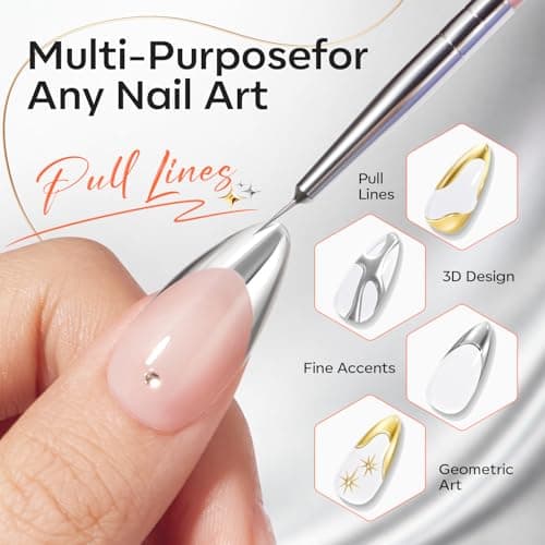 modelones Gold Silver Gel Nail Polish Set, 3D Chrome Metallic Liner Gel with Fine Brush for French Tip Professional Detail Nail Art Mirror Effect Painting Tool DIY Soak Off Manicure Gift for Women - Thumbnail 2