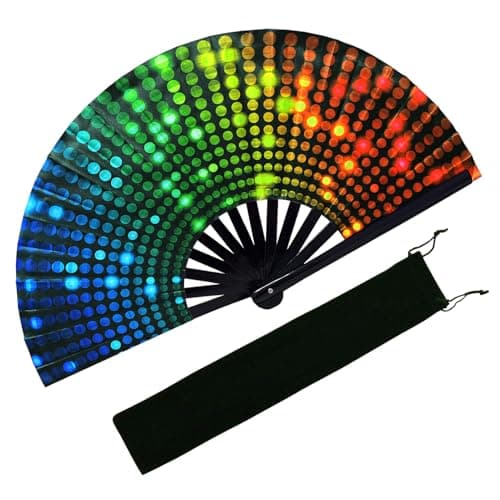 EOSAU UV Glow Large Rave Fan Folding Hand Fans for Line Dancing Portable Handheld Clack Fan for Festival EDM Party Music Outfit Accessories (13" Dj Lighting) - Image 1