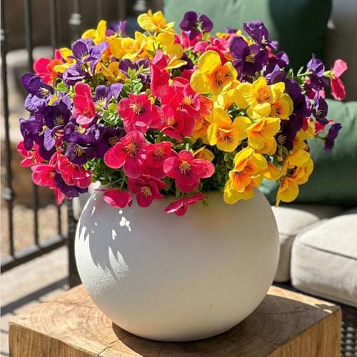 trytuny Artificial Flowers for Outdoor, Realistic Faux Plants for Outside Indoor Porch Patio Window Box Planter Home Decor (12pcs - Yellow Purple Rose red) - Thumbnail 4