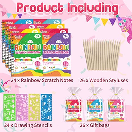 FEREDO KIDS Scratch Art Party Favors for Kids 8-12: 24 Pack Rainbow Scratch Art Notebook, Easter Basket Stuffers, Easter Coloring Books for Kids Ages 4-8, Students Classroom Rewards Gifts Bulk - Thumbnail 2