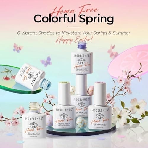 modelones Pastel Gel Nail Polish Set, Hema Free Macaron Gel Polish Set Light Pink Pastel Yellow Purple Baby Blue Green 6 Colors 2026 Spring Easter Nails with Fruit Theme Stickers LED Mani Gift - Thumbnail 6