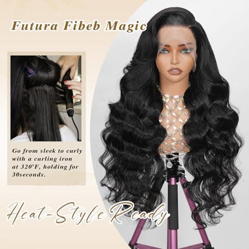 Erqq Synthetic Lace Front Wig 30inch/76cm 13x6 HD Long Black Straight Wigs for Women Pre Plucked Natural Hairline Heat Resistant Synthetic Wig for Daily Use (#1B Natural Black) - Thumbnail 2