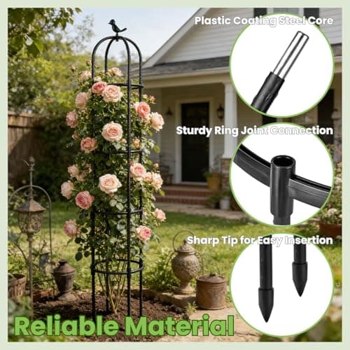 Lancisism Garden Obelisk Trellis for Climbing Plants Outdoor - 2 Pack 6.3 Ft Plant Support Round Trellis for Potted Plants Indoor - Rustproof Plastic Coated Tomato Cage for Vines Flowers Vegetable - Thumbnail 4