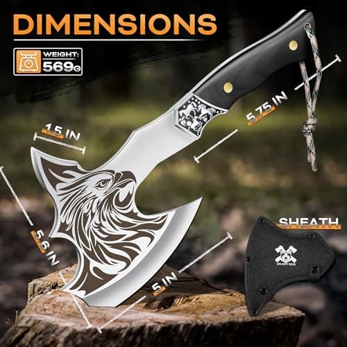 Grumpy Bear Camping Hatchet, Full Tang Outdoor Axe with Decorative Handle, Durable Forged Blade for Hiking, Bushcraft, and Survival (Eagle) - Thumbnail 5