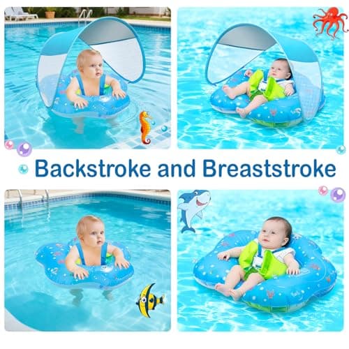 Baby Pool Float with Canopy,UPF50+ Sun Protection, Anti-Flip Double Air Chambers,Infants & Toddlers Swimming Water Float with Safety Seat, 2-in-1 Backstroke& Breaststroke, Suitable for 3-36 Months - Thumbnail 4