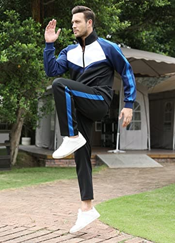 Sun Lorence Running Sports Suits for Men Set with Full Zip Exercise Training Tracksuit Black Blue Medium - Thumbnail 3