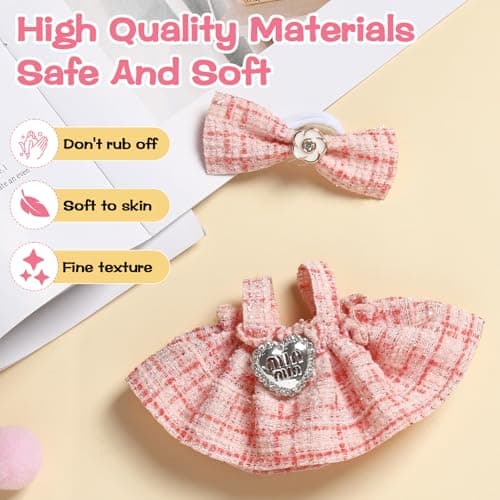 Clothes for Blind Box Dolls, Premium 2-Piece Dolls Accessories Set with Chic Bow Dress Outfit for 15-17cm Plush Blind Box Toy (Pink Set) - Thumbnail 4