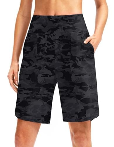 Viodia Women's 9" Long Swim Board Shorts with Pockets High Waisted Beach Swimsuits Knee Length Short for Women with Liner Black Camo - Image 1