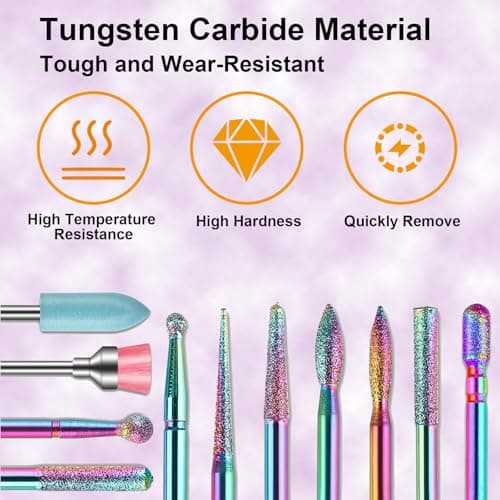 10pcs Nail Drill Bits Set, FORTMATE 3/32'' Diamond Carbide Drill Bits Cuticle Cutter Electric Milling Burr Grinder for E-file,Acrylic Gel Nail Tech Bit Kit for Manicure Pedicure, Home Salon - Thumbnail 3