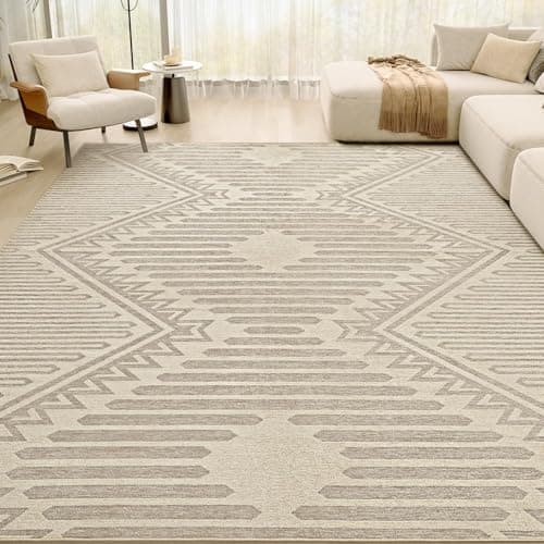 Boho Beige 9x12 Area Rugs Textured Tufted Rugs for Living Room Bedroom Nursery Rug-Carpet Washable Brown Neutral Modern Aztec Rug - Image 1