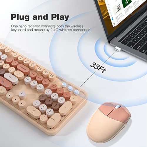 MOFII Wireless Computer Keyboard and Mouse Combo, Typewriter Full Size Keyboard with Number Pad and 2 in 1 USB Connected Mouse for PC Computer Laptop Desktop Windows (Milk Tea) - Thumbnail 2
