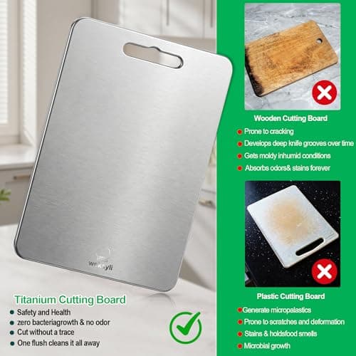 Wekayli Titanium Cutting Board Set of 3, 100% Pure Titanium Cutting Boards for Kitchen, Dishwasher Safe & Hygienic Chopping Boards for Meat, Fruit, Vegetables - Thumbnail 4