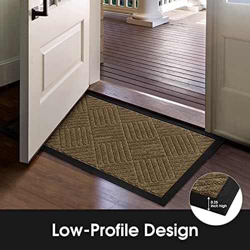 HOMEIDEAS Door Mat Welcome Doormat Outdoor 2 Pack, Rugs for Entryway Front Door Mats, Waterproof Heavy Duty Ultra Thin Rubber Backing Non Slip Floor Entry Mat Shoe Scraper for Doorway 17 x 29.5 Brown - Thumbnail 4
