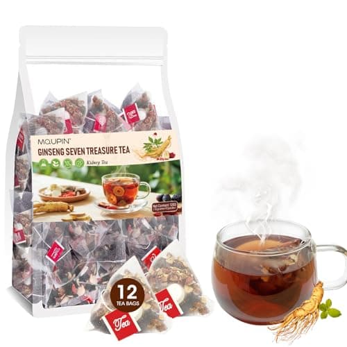 MQUPIN Ginseng Seven Treasure Tea - 12 Bags Kidney Support Herbal Tea, Natural Detox Cleanse & Sleep Support, 7 Premium Chinese Herbs (Ginseng, Goji Berry) for Men & Women, Sugar-Free Energy Boost - Image 1