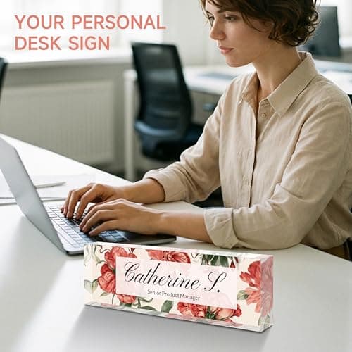 Personalized Desk Name Plate with Floral Art, Custom Acrylic Nameplate for Office Decor, Unique Employee Appreciation Gift, Professional Name Sign for Boss, Teacher, Nurse & Coworker. - Thumbnail 6