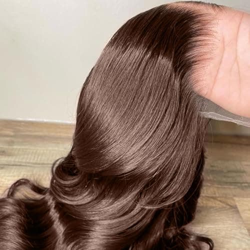 FFEGG 2x6 Skinlike Real HD Lace Closure Chocolate Brown Human Hair Wig 0.095mm Ultra-thin HD Lace 15A Brazilian Body Wave Virgin Human Hair Lace Closure Wigs For Black Women (26 Inch) - Thumbnail 5