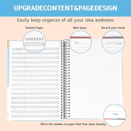 Yoment Hardcover B5 Spiral Notebook 200 Pages with Folder Pockets, College Ruled Notebooks for School Home 7 X 10 Aesthetic Cute Notebooks for Women, Blue - Thumbnail 2