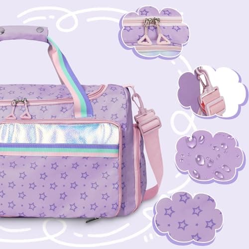 WOOMADA Travel Duffle Bag, Weekend Bag with Wet Pocket & Trolley Sleeve, Gym Dance Bag With Shoe Compartment(Star Purple) - Thumbnail 6