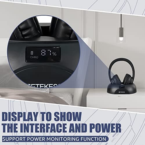 Retekess TA006 TV Headphones Wireless for Seniors,Wireless Headphones for TV Watching,Power Display,No Lip-Sync Delay,Support Optical,Coaxial,AUX, RCA, with Charging Dock (Pack of 1) - Thumbnail 3