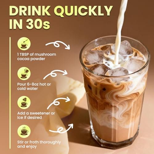 B BEWORTHS Mushroom Hot Cocoa, 10 - Blend Mushroom Extract Complex with Sleep Support Formula, Ashwagandha, L-Theanine, Lemon Balm, GABA, Melatonin, Support Fall Asleep and Stay Asleep, 30 Servings - Thumbnail 5