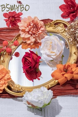 BSMYBO Artificial Flowers Combo Fall Flowers Mix Silk Flowers Dahlia Roses with Stems for DIY Bridal Wedding Bouquets, Baby Shower Decorations Fake Floral Arrangements Table Centerpieces Decor - Thumbnail 6