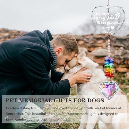 Dog Memorial Gifts for Loss of Dog, K9 Pet Memorial Crystal Suncatcher, Pet Sympathy Loss Passing Away Remembrance Bereavement Gift (Color-Heart) - Thumbnail 6