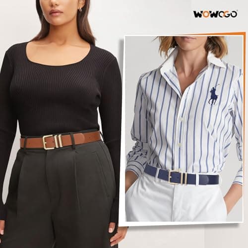 WOWOGO 3 Pack Women Leather Belt for Jeans Dresses Pants 1.3 inches Fashion Ladies Waist Belts Gold Silver Buckle - Thumbnail 3