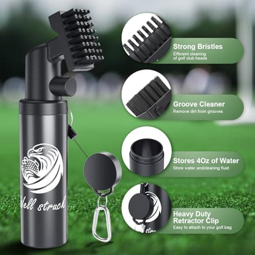 Pro Golf Club Cleaner - 4oz Water Bottle with Groove Cleaner and Retainer Clip, Durable Nylon Bristles for Easy Cleaning, Ergonomic Button Design, Golf Gifts for Men & Essential Accessories - Thumbnail 2