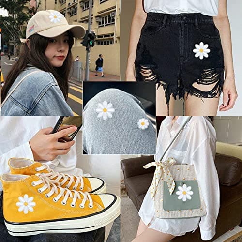 40Pcs Daisy Flower Iron On Patches, Cute Clothing Embroidered Sew on Applique Patches for Bags, Hats, Backpacks, Clothes, DIY Accessories Decoration (White) - Thumbnail 3