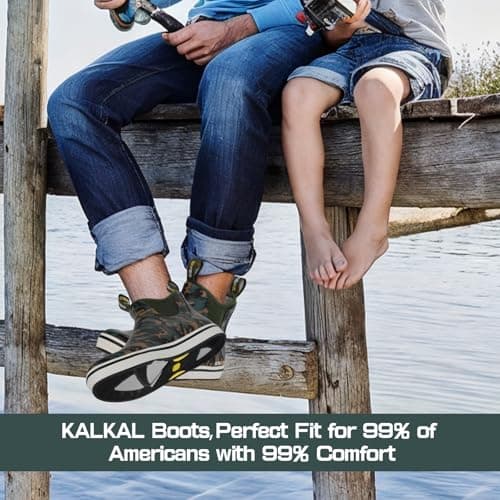 Kalkal Men's Deck Boots Anti-Slip Saltwater Fishing Rain Boots with Memory Foam, Waterproof Rubber Ankle Work Boots for Sailing (Size 7-14) - Thumbnail 6