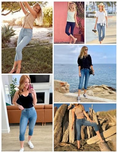 Heathyoga Capri Jeans for Women Stretchy Pull On Jeggings for Women Denim Jean Capris Pants Capri Leggings with Pockets Grey - Thumbnail 6