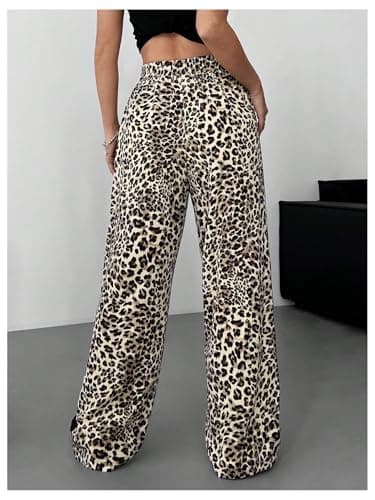 GORGLITTER Women's Leopard Print Baggy Pants Animal Cheetah Striped Y2K Wide Leg Trendy 2025 Casual Pants Multicolor Medium - Thumbnail 2