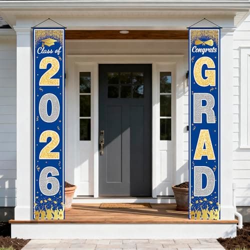 OHOME Graduation Decorations 2026 - Blue Gold Congrats Grad Porch Banner for Graduation Party Decorations - Class of 2026 - Party Favors Supplies Backdrop Yard Signs Decor (Blue) - Image 1