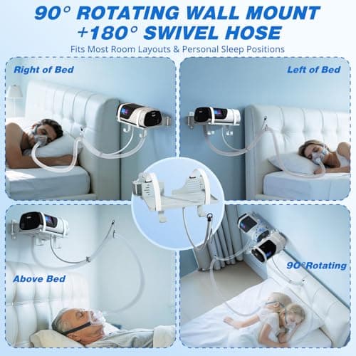 Godboat CPAP Wall Mount Shelf for Resmed Airsense 11 Machine - 180° Swivel CPAP Hose Holder, 90° Rotating Hanger with 2 Hooks for Tube Organizer Mask Stand [Tangle-Free], Bedside Bed Room Decor/Silver - Thumbnail 5